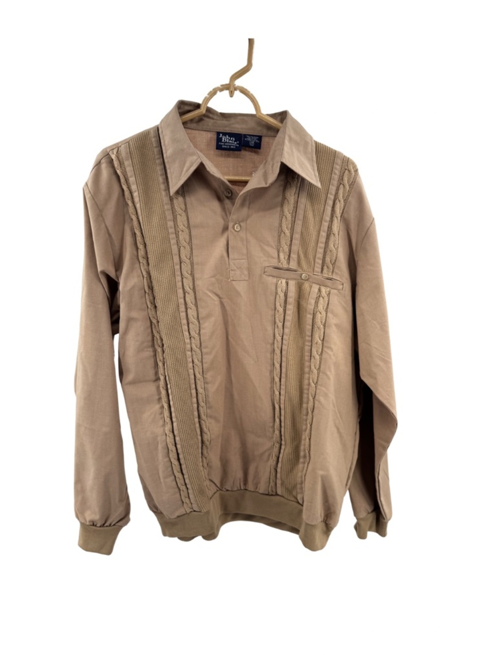 Blair Light Tan 1/4 button pullover Shirt collared knit vintage L 70s style NWOT